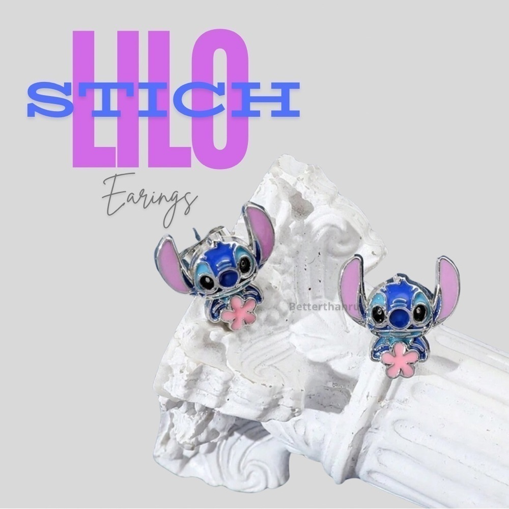 Disney Lilo & Stitch Cute Cartoon Floral Stud Earrings For Women & Girls…